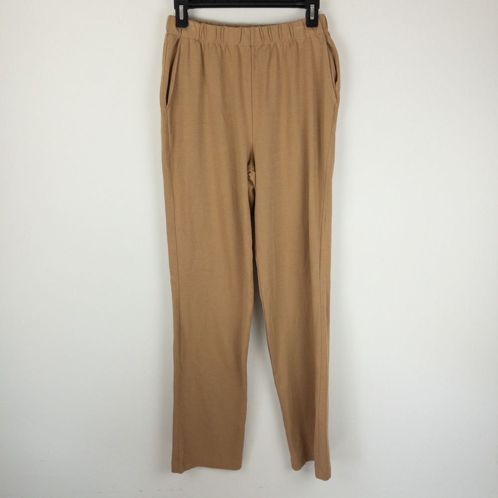 Lands End Sport Knit Cotton Lounge Pants Womens S Tall (26x31) Beige Straight